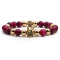 Handmade crown bead bracelet with purple tiger eye stones and gold-plated micro-pave crown - Rose Red Tiger Eye Gold