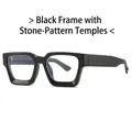 Fashionable square black glasses frame with unique marble textured temples and blue light filter - Black Frame/Marble Pattern Legs