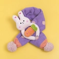 Purple knitted scarf for children featuring a cute white rabbit and orange carrot details - Purple-Scarf