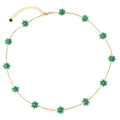 Collana a catena dorata con perle a fiore verde e chiusura a moschettone regolabile - Collana / Fiore Verde
