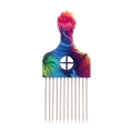 Rainbow pattern afro pick with fist handle design and twelve durable metal teeth - K3 / Flowing Rainbow
