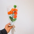 Handcrafted orange pom-pom flower bouquet with white ribbon for birthday gifts - Finished Orange Persimmon