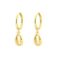 S925 sterling silver shell drop earrings in gold finish with delicate sea motif - Cowrie Style (H) / Gold