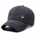Dark grey baseball cap with twill texture and decorative metal fashion logo - Adjustable / Navy Blue