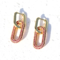 18K gold-plated geometric link earrings with pink and fuchsia pavé zircon stones - Rose Red