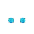 Pendientes de plata de ley S925 con ópalo azul redondo y engaste clásico de 4 garras - Stud aretes