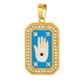Detailed view of Hamsa Hand pendant with blue enamel and sparkling white crystals - HD-17 (Hamsa Hand)