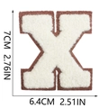 Detail of 7cm letter X chenille patch with brown border and cream fleece surface - Letter X