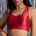 Top yoga sportivo rosso lucido a vita alta con spalline larghe e scollo a U - Taglia S / Top / Rosso