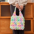 Macro detail of bubble fabric texture and vibrant gradient colors on the tote bag - No. 1 (Rainbow Tie-dye Gradient)