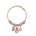 Bracciale in filo d'acciaio dorato con ciondoli in cristallo rosa a orso e cuore - Rosa