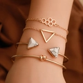 Boho Gold Armband Set mit geometrischem Marmordreieck und Knotendesign am Handgelenk - Gold Geometrisches Marmortextur Set (4291)