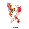 Waterproof temporary tattoo sticker with colorful watercolor hummingbird and floral design TH-443 - Th-443 / 210*148mm