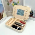 Double-layer jewelry box in cream white with velvet lining and built-in mirror - Medium Zipper Mirror Style / White