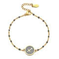 Detail view of gold stainless steel Sagittarius zodiac bracelet with grey enamel charm - Stainless Steel / Sagittarius-Grey
