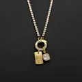 14K gold plated stainless steel necklace with letter G tag and square crystal - Letter G (XNL0116)