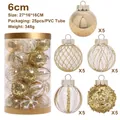 Set di 25 palline di Natale oro champagne da 6 cm con glitter e decorazioni in pizzo - Platino