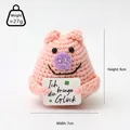 Pink handmade crochet pig doll with lucky card, 9cm soft plush piglet gift - Purple Nose Pig I Card