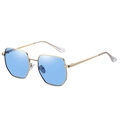 Modern hexagonal gold metal sunglasses with transparent light blue lenses and slim frames - Gold Frame Ocean Blue C6