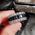 Retro sparkling AAA cubic zirconia ring with three rows of black and white gems - US 6 / Silver Black