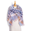 Women's plaid tassel scarf in blue, pink, and brown checkered knit pattern - Pink White Plaid