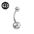 Bauchnabelpiercing aus G23 Titan mit Silberstreifen und klaren Zirkonia-Steinen - 1.6x10x5x8mm / Weißer Zirkon
