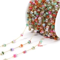 Colorful 4mm bead stainless steel DIY chain in golden finish for jewelry making - 4mm Mixed Flat Beads-1mm Gold Chain