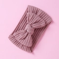 Close-up of purple knitted baby headband with large bow detail and mesh texture - Wine Red-Bow
