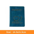 Sky blue faux leather passport cover with gold heart pattern and plane design - Sky Blue