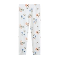 Girls' white leggings with floral and rabbit print featuring an elastic waistband - 3T (Height 90-95cm) / White Floral Rabbit Print Leggings (1347)