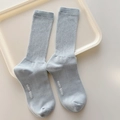 Light blue ribbed cotton crew socks with white printed brand logo on the sole - One Size / Light Blue