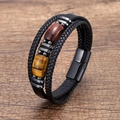 Detail of multilayer leather bracelet with brown tiger eye beads and black magnetic clasp - Style 5