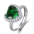Bague ajustable argentée avec zircon vert en forme de cœur et pierres blanches brillantes - Style Zircone Vert