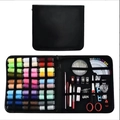 Portable sewing kit with black PU leather case including colorful threads and tools - 112-Piece Set