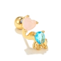 Golden elephant cartilage stud earring with pink heart and blue teardrop zircon stones - Elephant