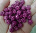 Fuchsia 8mm Shamballa clay disco ball beads with crystals for jewelry making - Purplish Red