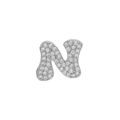 Silver finish 18k brass pendant with pavé set zircon crystals in letter N shape - Silver N