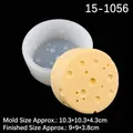 Cheese shape silicone mold for DIY candles with detailed dimensions shown on black background - Large Round Cheese / Transparent