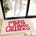 Close-up of thick faux cashmere Christmas mat texture with red lettering on wood floor - Christmas Faux Cashmere Rug - 13 / 50*80cm【Skin-friendly Velvet】