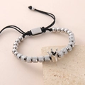 Bracciale intrecciato con ciondolo a corona d'argento e perline metalliche regolabili - Corona Liscia (NAL10-1) / 6mm / Argento