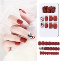 Matte red press-on nails set with luxury rhinestones and 24pcs display tray - F785-6 Matte Wine Red Full Rhinestones