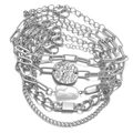 Silver multi-layer chain bracelet set with baroque pearl and hammered disc pendants - 5 Pcs Silver Baroque Pearl Set