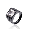 Men's retro stainless steel ring with square clear gemstone and black finish - Black/White Zirconia