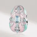 S925 Sterling Silver Easter egg bead with pink enamel and light blue gemstones - BSC781 (Oval Pink Blue)