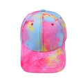 Detail der lebhaften Tie-Dye Baseballkappe mit mehrfarbigen rosa blau gelben Mustern - Verstellbar / Rosarot Tie-Dye