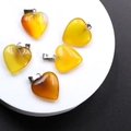 Set of heart-shaped yellow agate natural stone pendants with silver metal clasps - Agate