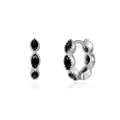 Elegant 925 sterling silver hoop earrings featuring black marquise zircon gemstones - 24K / Silver-Black Marquise Rhinestone (W80336-SS-2)