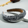 Padded silver crystal headband with faceted beads and anti-slip velvet lining - Bright Black