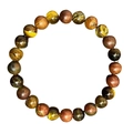 Elastic beaded bracelet with natural brown tiger eye and red agate round gemstones - Picasso Jasper & Tiger Eye