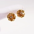Elegant sky blue crystal flower stud earrings with gold finish and zircon petals - Small Stud Style / Gray